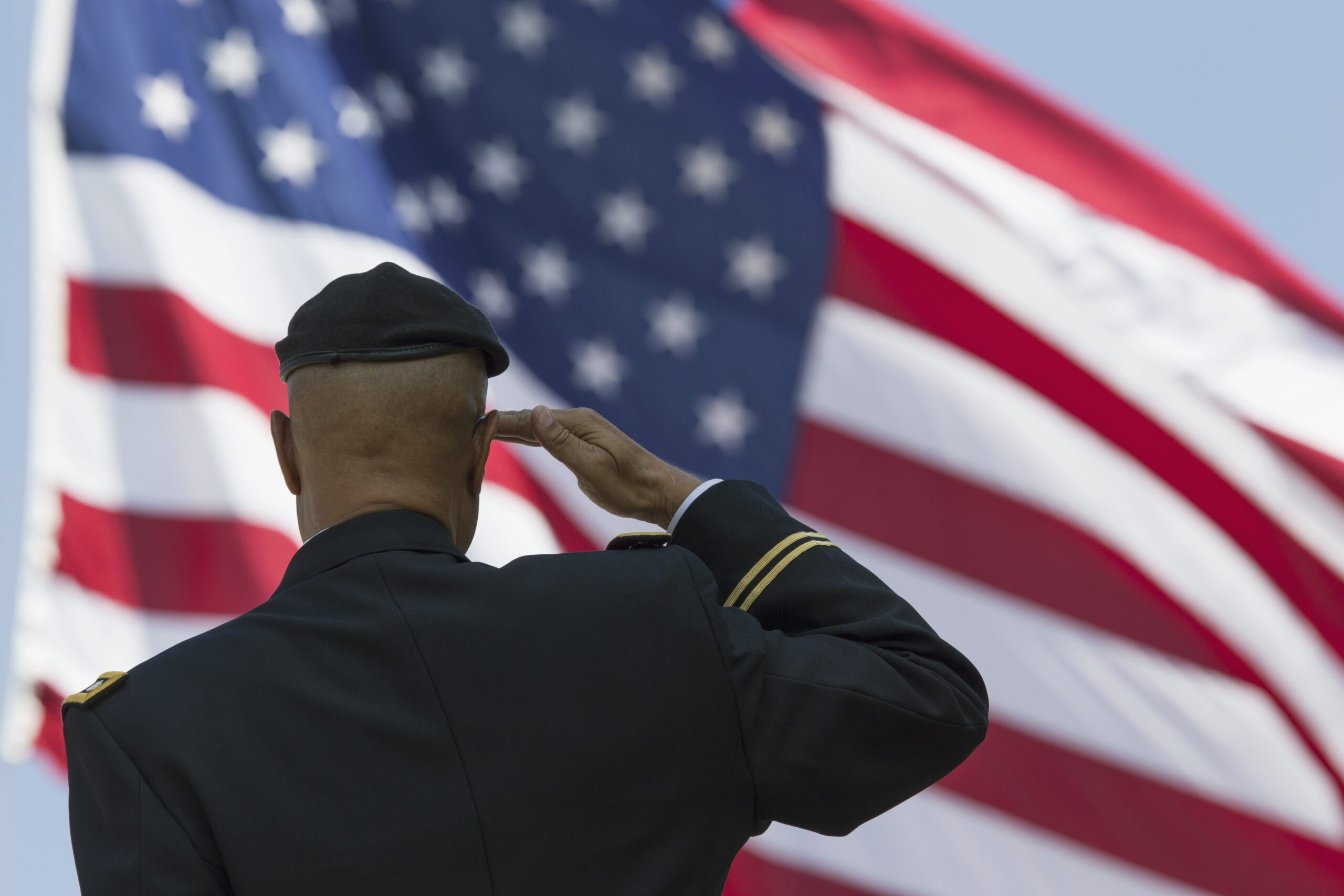 Ret. Milton S. Herring saluting U.S. flag, Los Angeles National Cemetery Annual Memorial Event, May 26, 2014, California, USA, 05.26.2014